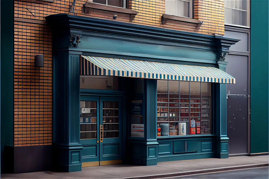 Restored storefront with awning